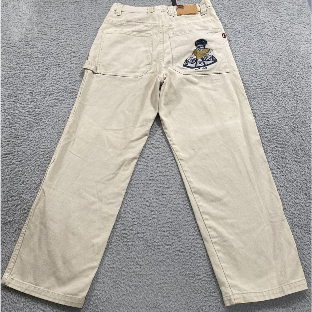 Avalon Collection Jeans Mens 33x30 Beige DJ Embroidered Baggy Loose Wide Leg Y2K